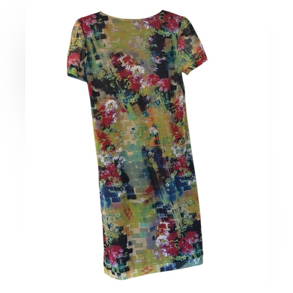 PS Fashion Green Blue PInk Printed Short Sleeve Shift Dres Size Small Medium - Picture 2 of 3